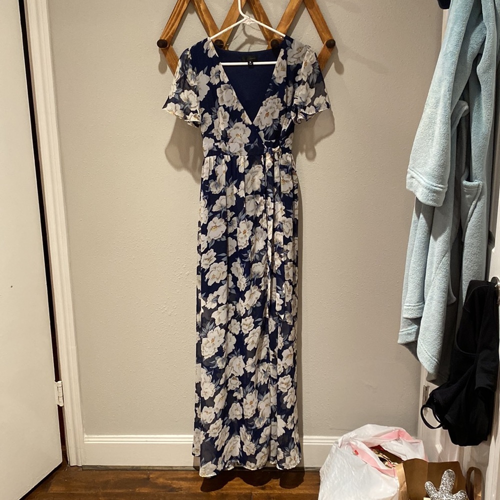 Blue Floral Wrap Maxi Dress